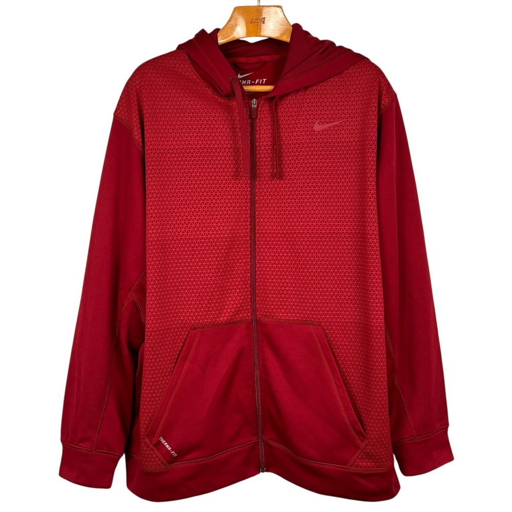 Nike Therma-FIT Full Zip Hoodie Maroon Geometric Pattern Mens XXL Athletic - Picture 1 of 14